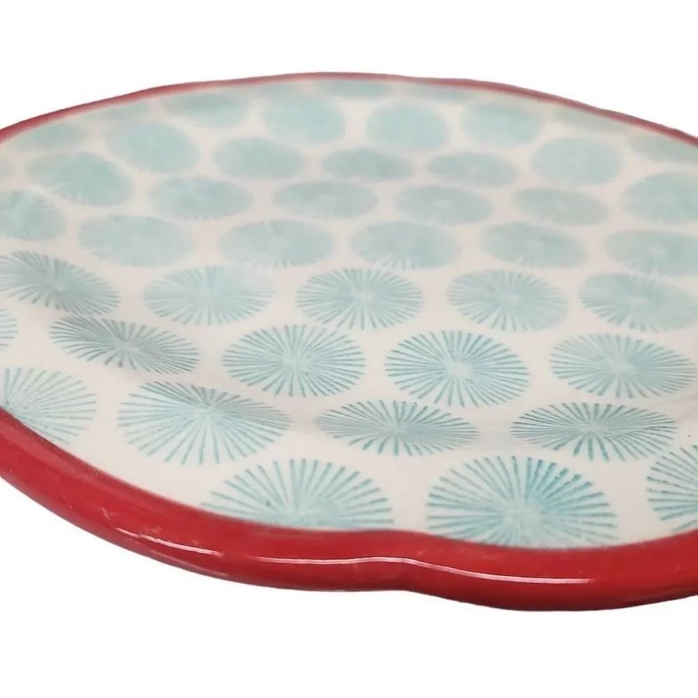 The Pioneer Woman Happiness Teal Scalloped Red Rim 8.5